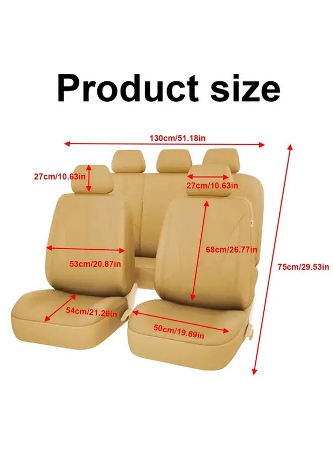 5 Seats Beige Car Seat Cover Set 2 Front 3 Rear Seat Cushion Protection Interior Accessories - Image 2